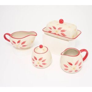 Temp-tations Ovenware Old World‎ Pattern 4-Piece Ceramic Completer Set Red